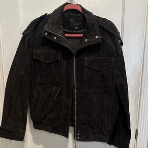 Women’s Dark Grey Suede Bomber Jacket - SMALL